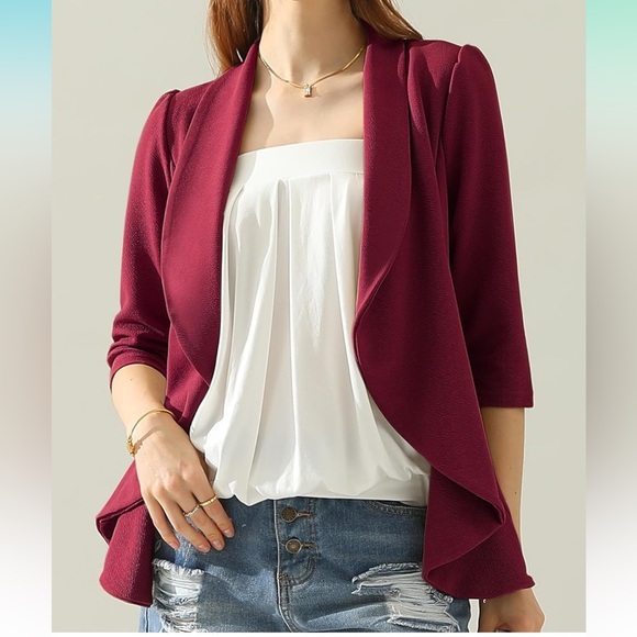Women’s dressy or casual blazer/cardigan. Maroon/burgundy. Size L. EUC - Picture 2 of 6